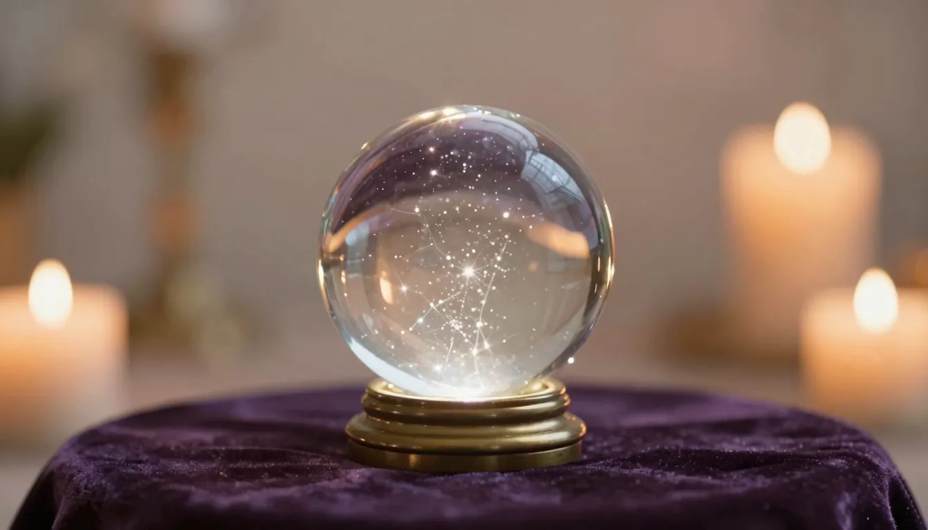 Mystical crystal ball on a velvet table, glowing with inner ...