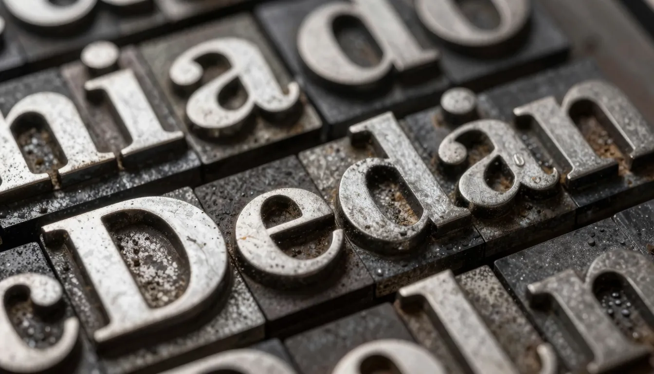Close-up of elegant metal printing types for a letterpress, ...
