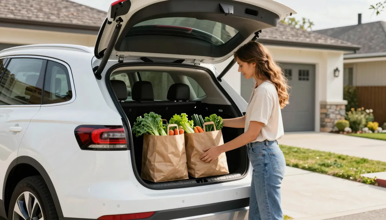 Premium commercial photography of a young woman unloading br...