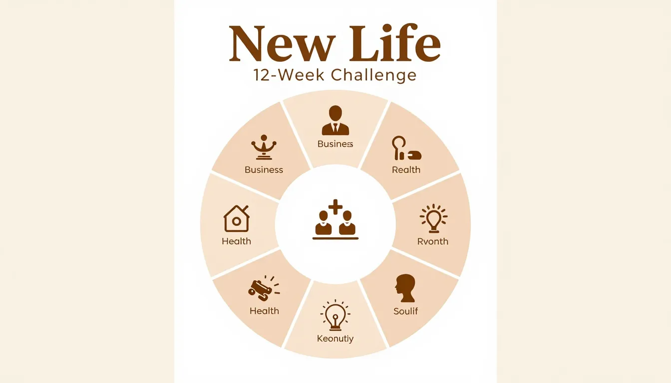 Infographic poster for 'New Life' 12-week challenge, 8 secto...