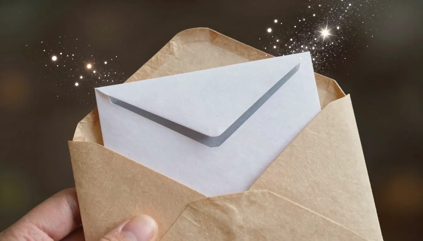 A magical envelope with sparkling dust, delivering an email,...