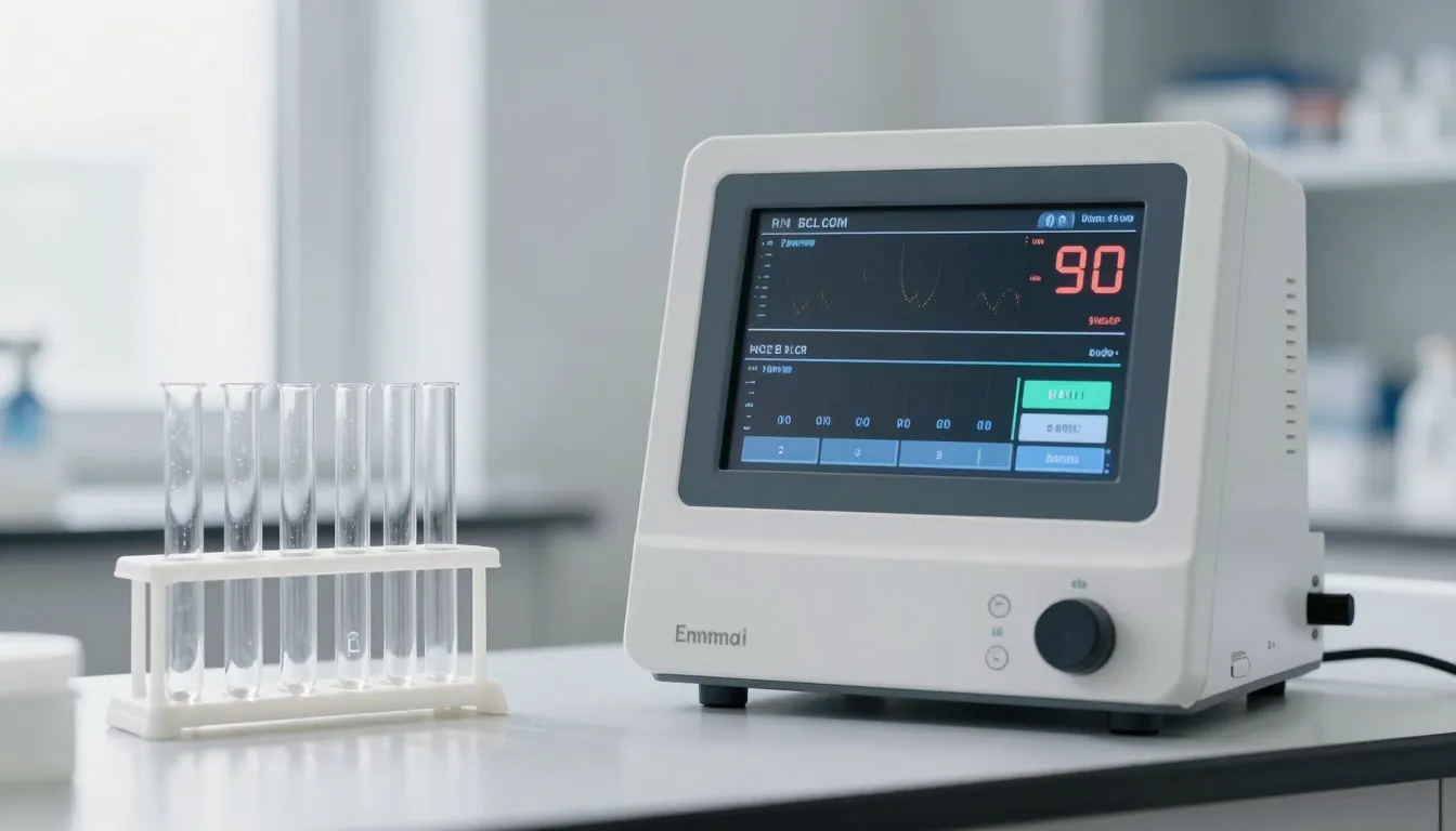 A minimalist medical laboratory with clean glass tubes and a...