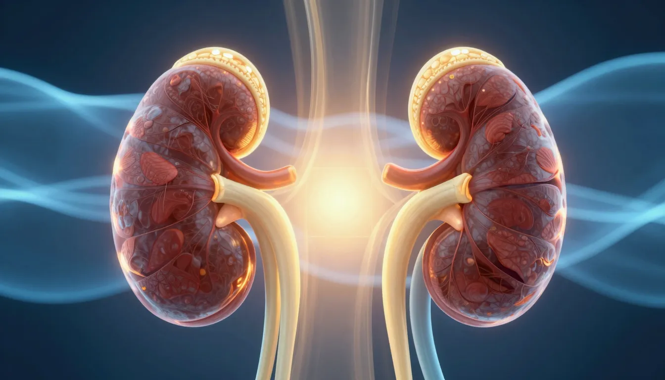 Abstract visualization of kidney health, warm golden light f...