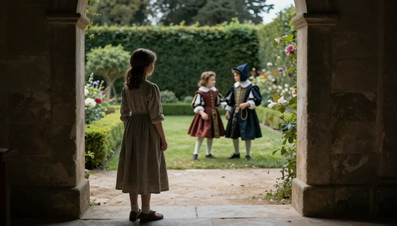 A melancholic 16th-century French scene. A young girl in a s...
