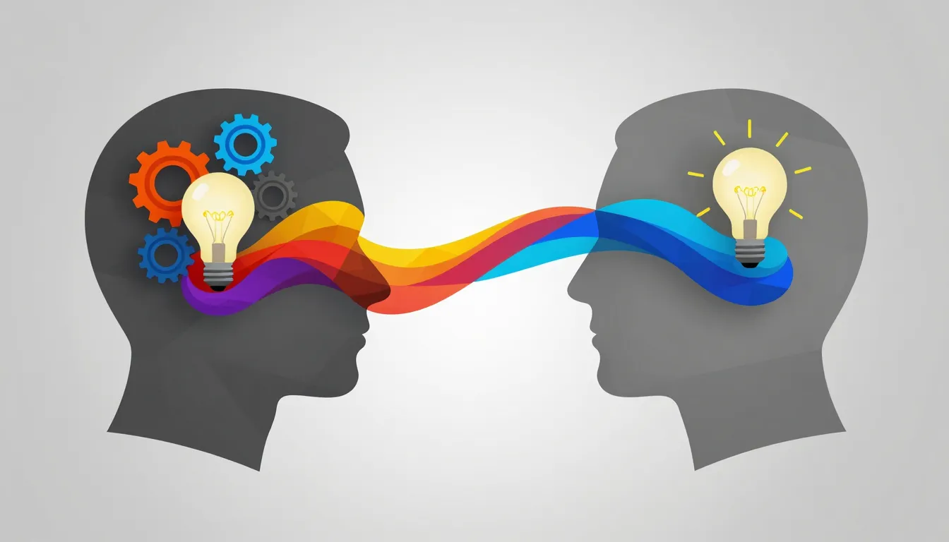 A symbolic digital art piece showing two human profiles faci...