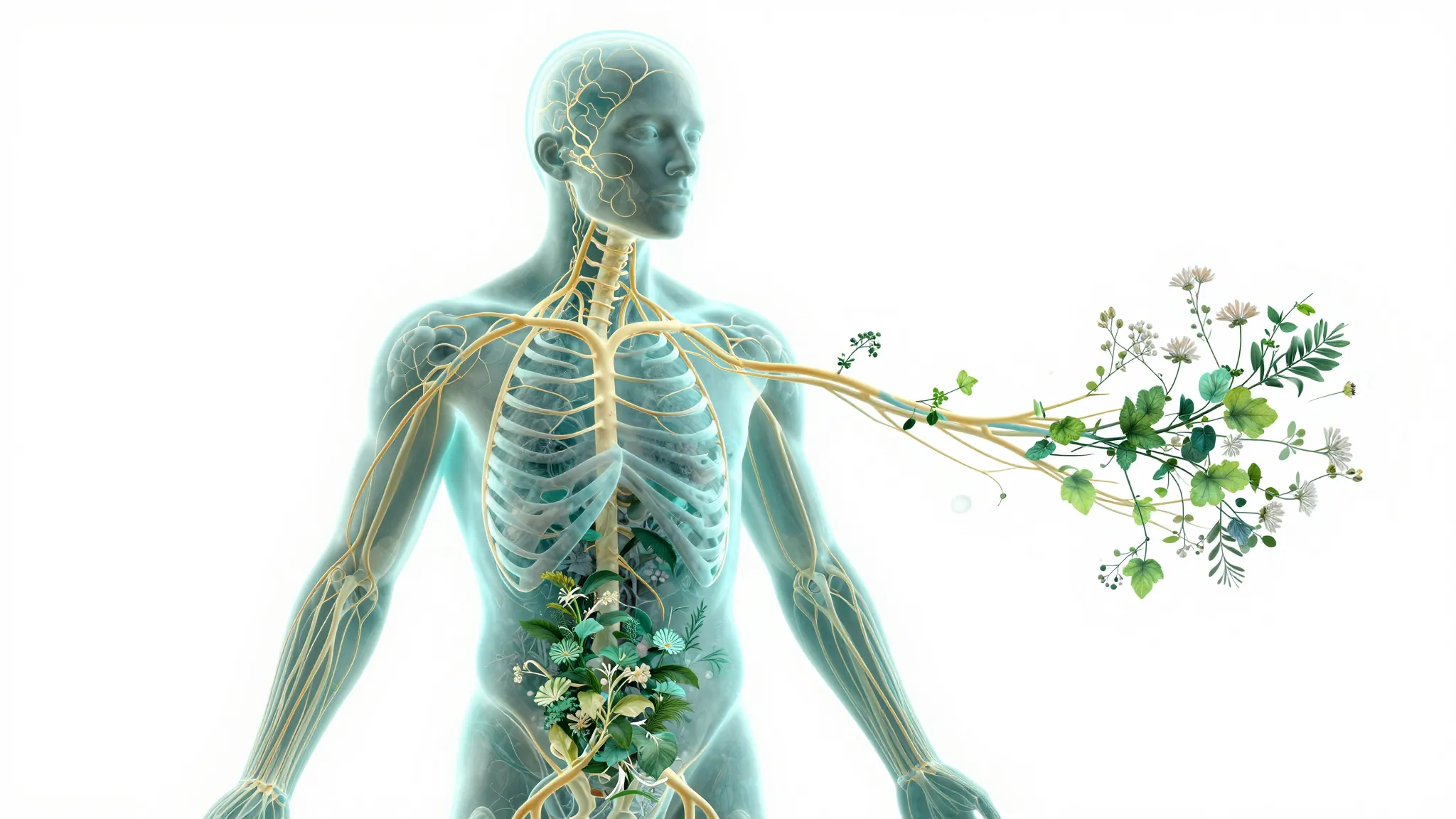 Elegant digital art of a glowing human nervous system transf...