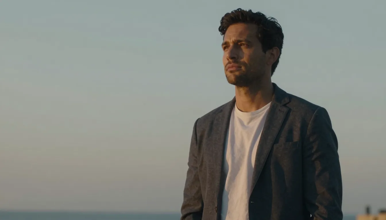 A charismatic man standing in a thoughtful pose, looking int...