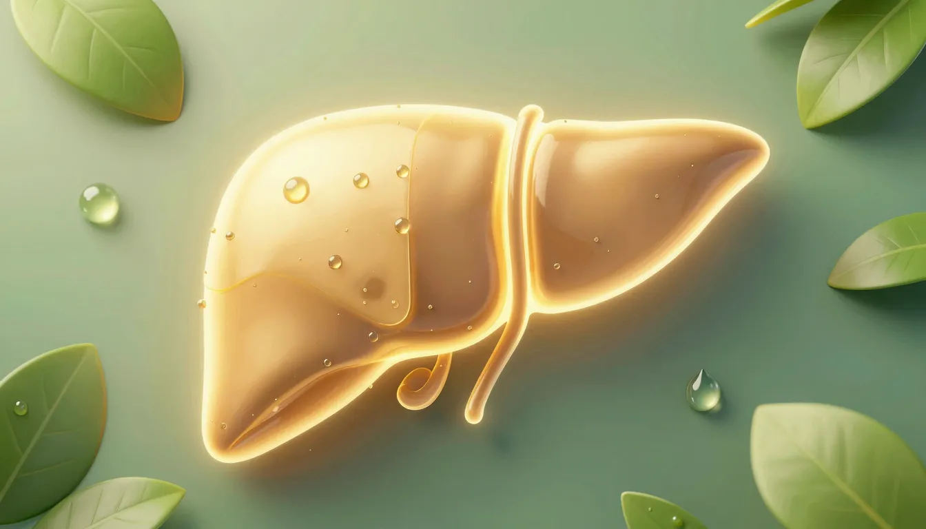 Abstract representation of a healthy liver glowing with gold...