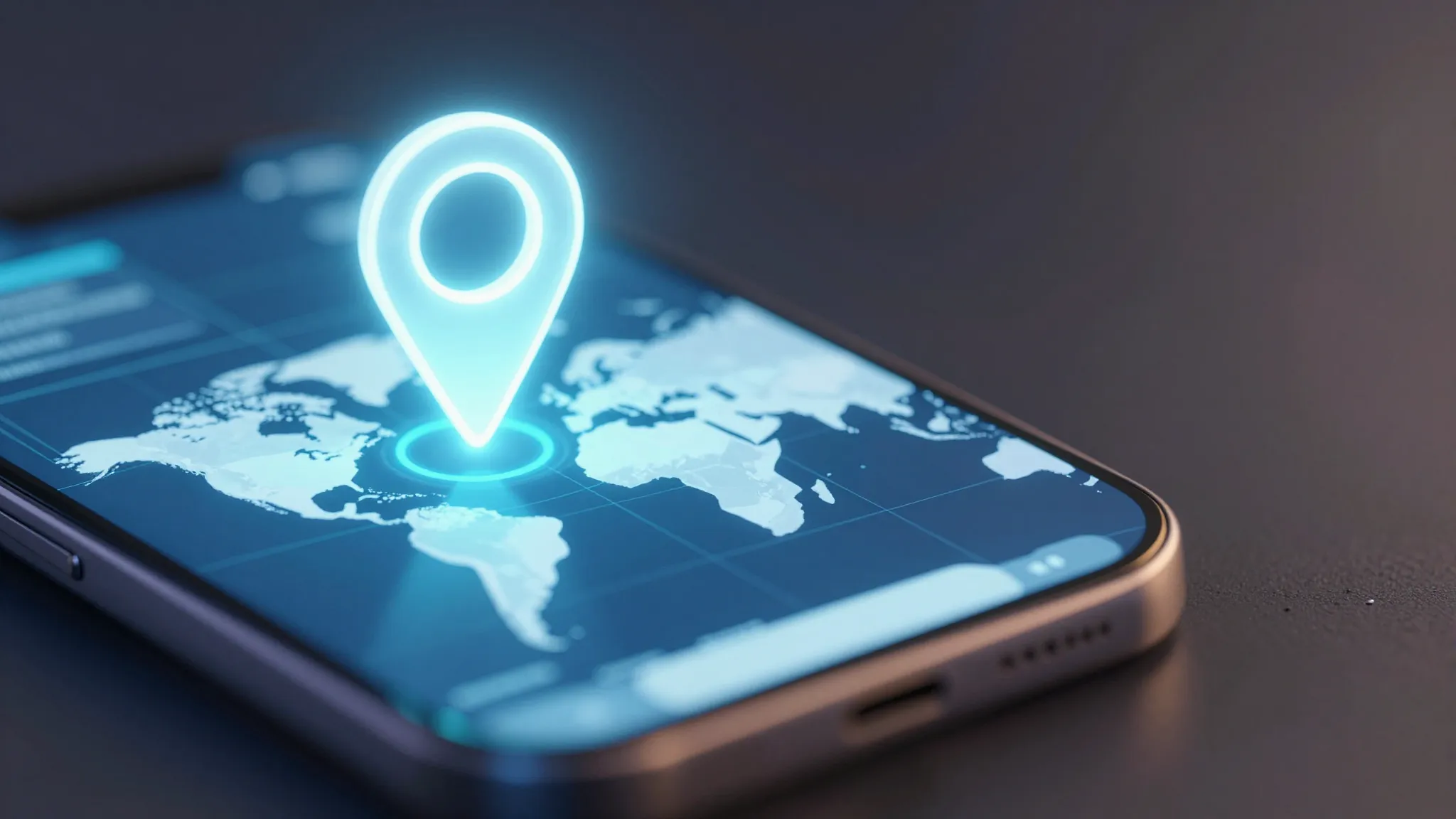 A digital map of the world on a smartphone screen with a glo...