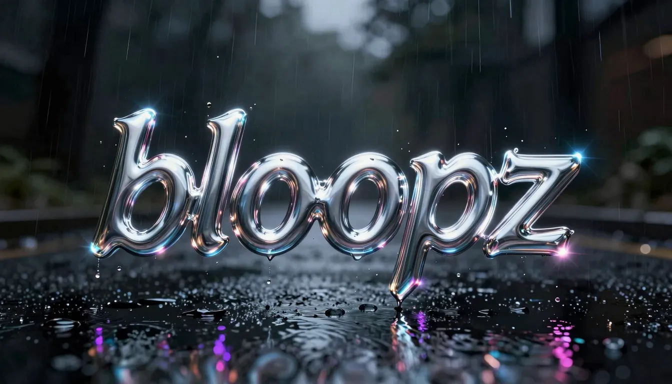 Abstract music cover, liquid chrome text 'bloopz' floating o...