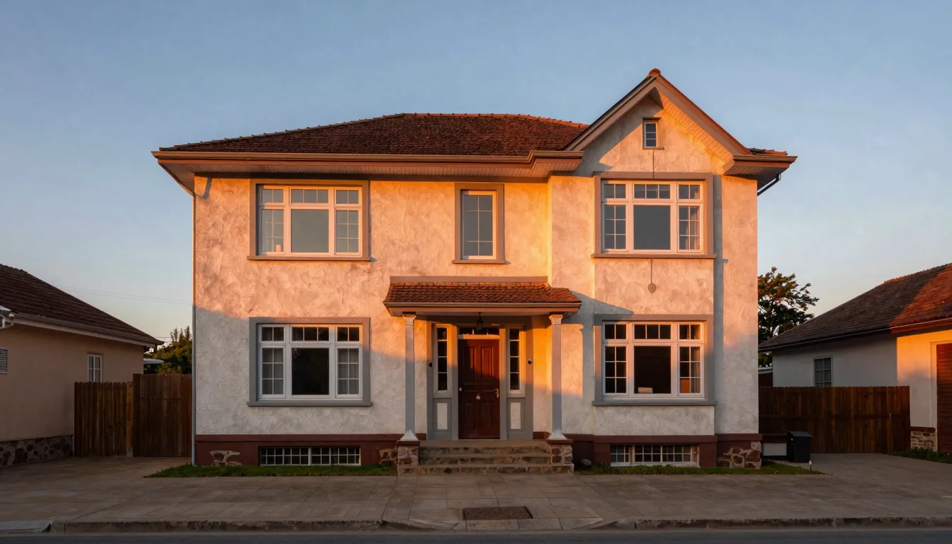 A stunning architectural shot of a nostalgic 3-story house f...
