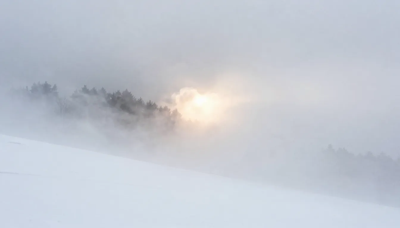 Artistic representation of white fog and smoke blending into...