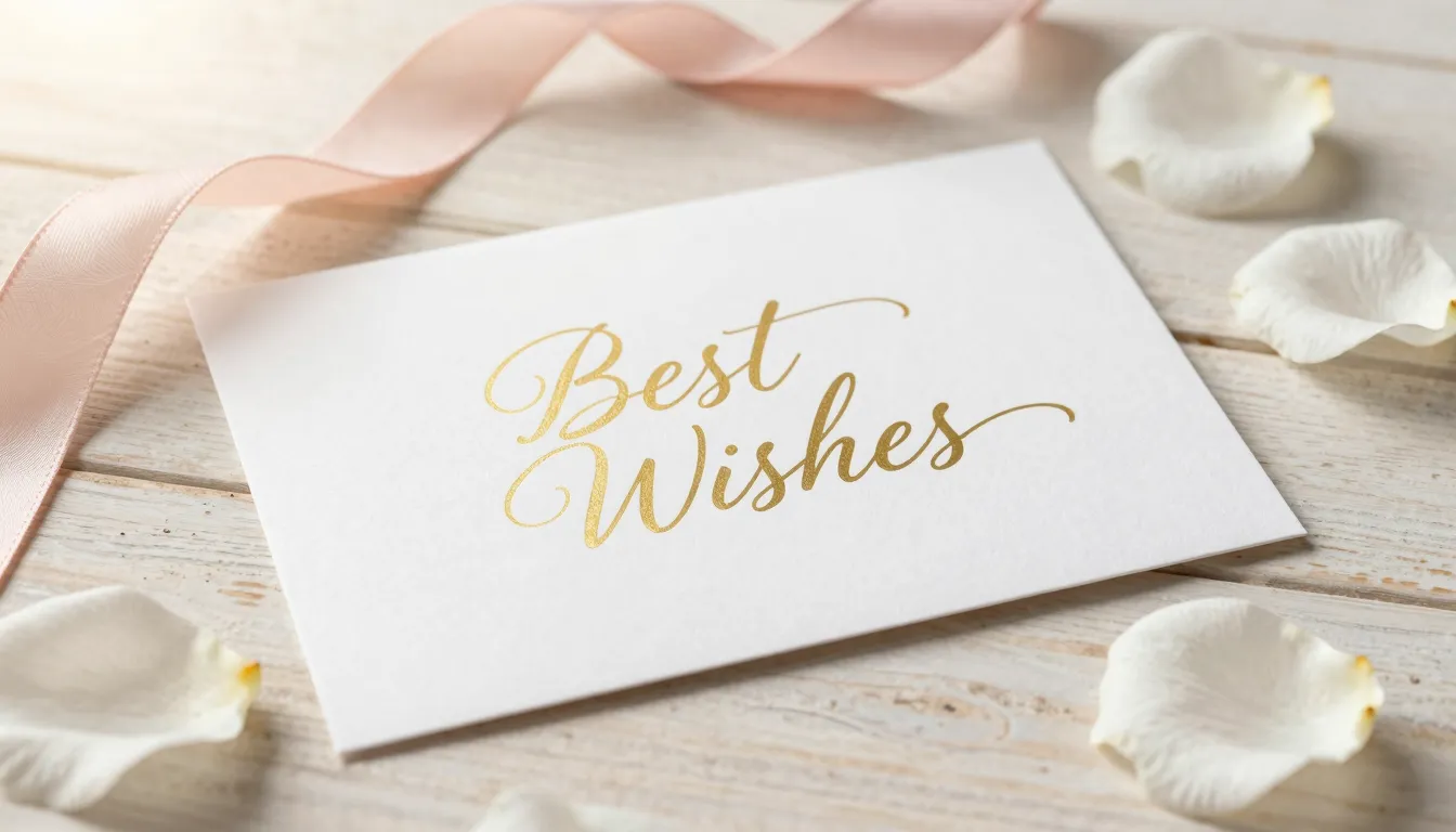 A sophisticated greeting card lying on a light wooden surfac...