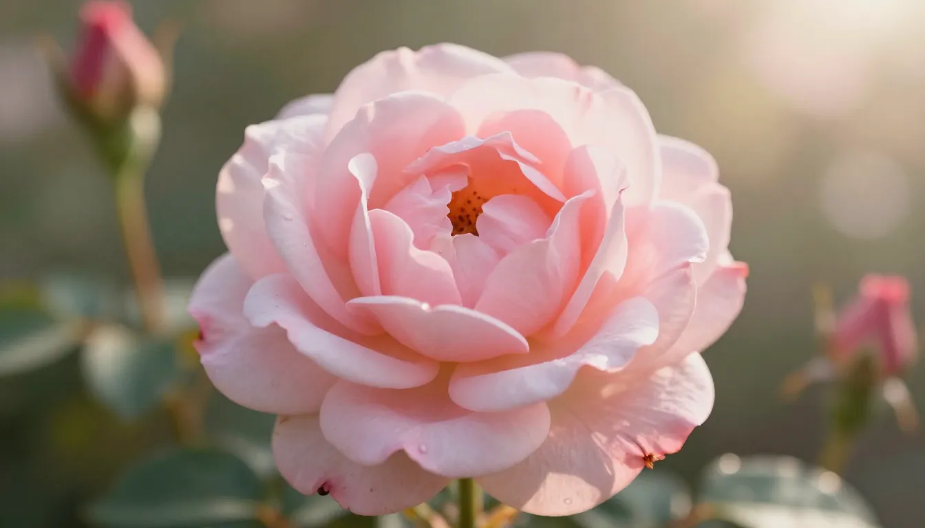 Professional artistic close-up of a delicate pink rose, soft...