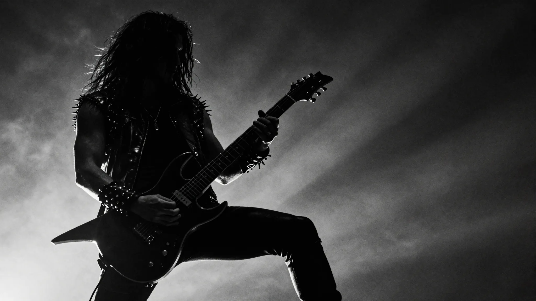 Aggressive metal aesthetic, black and white high contrast, s...