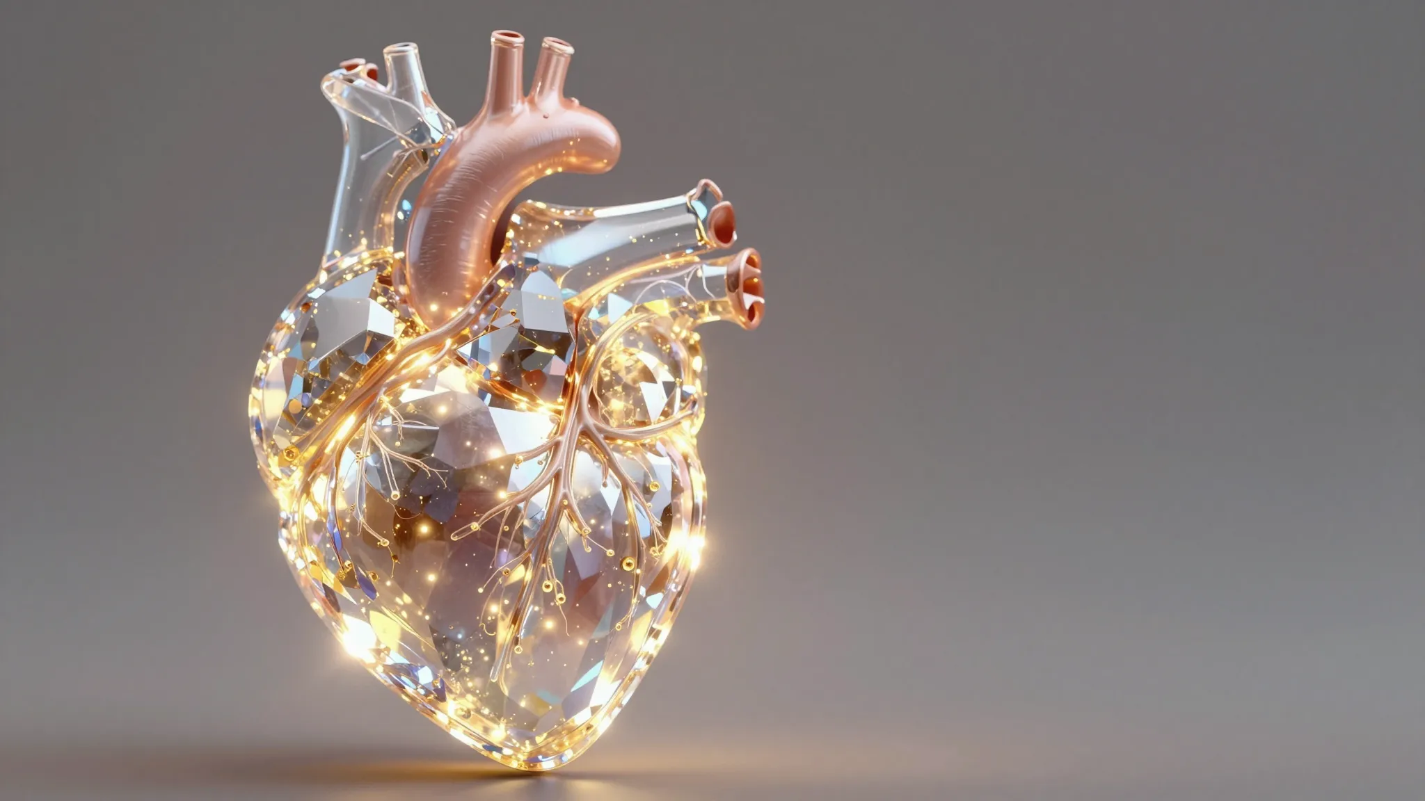 Close-up of a transparent heart made of crystal and light, f...