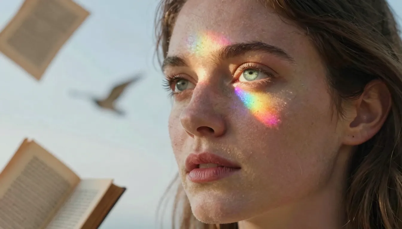 A close-up portrait of a European woman with bright, express...