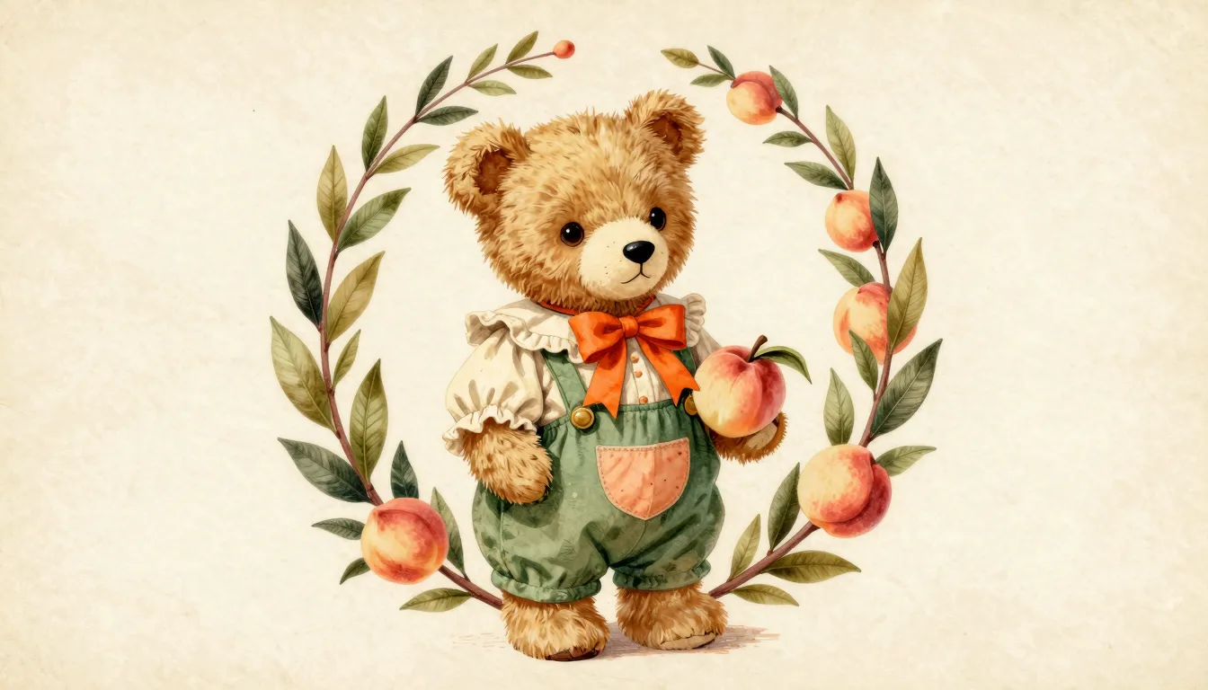 Circular vintage logo emblem featuring a cute plush teddy be...