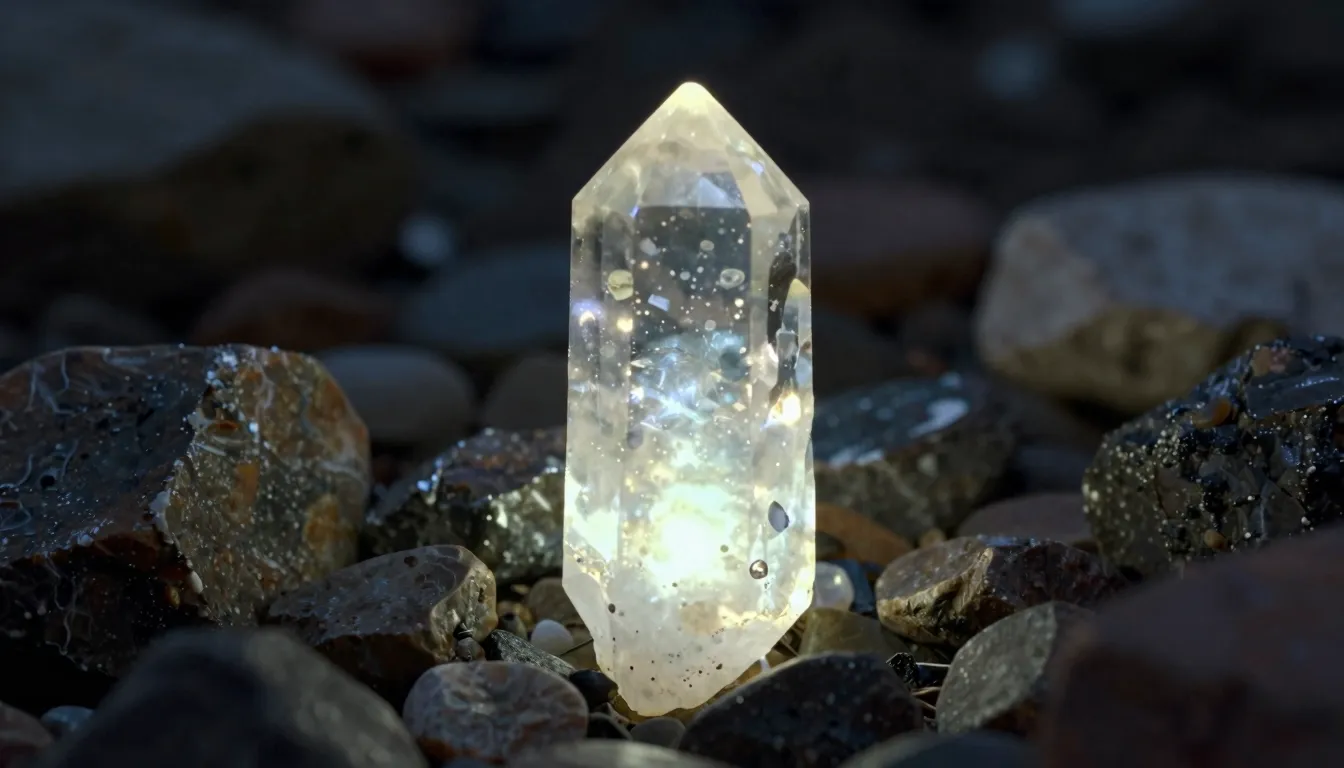A unique glowing crystal among ordinary stones, metaphorical...