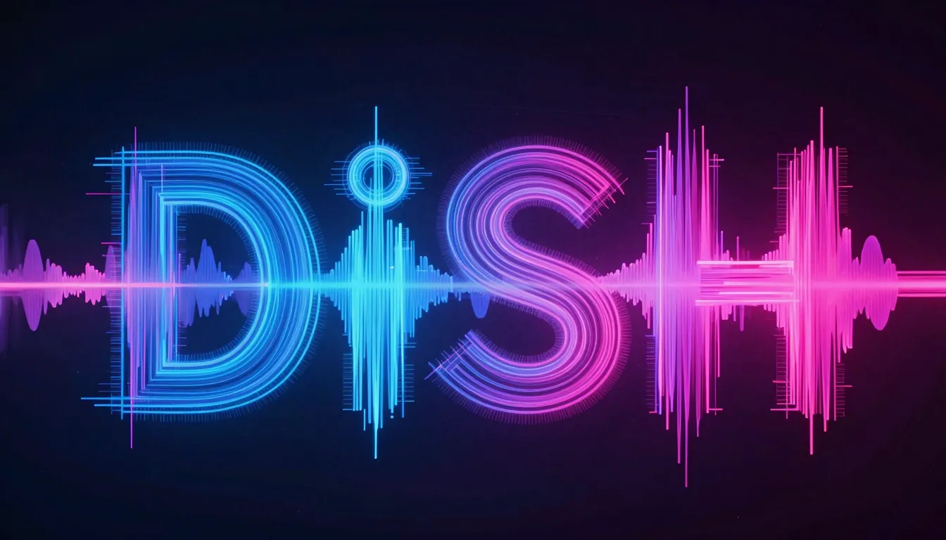 Abstract sound wave visualization forming the word 'DiSH', v...