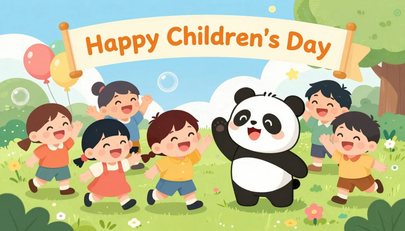 A joyful and colorful illustration of a group of diverse chi...