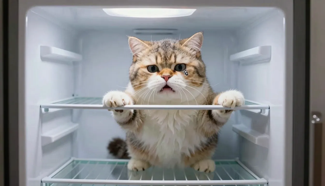 A funny meme-style caricature of a fluffy, slightly chubby c...