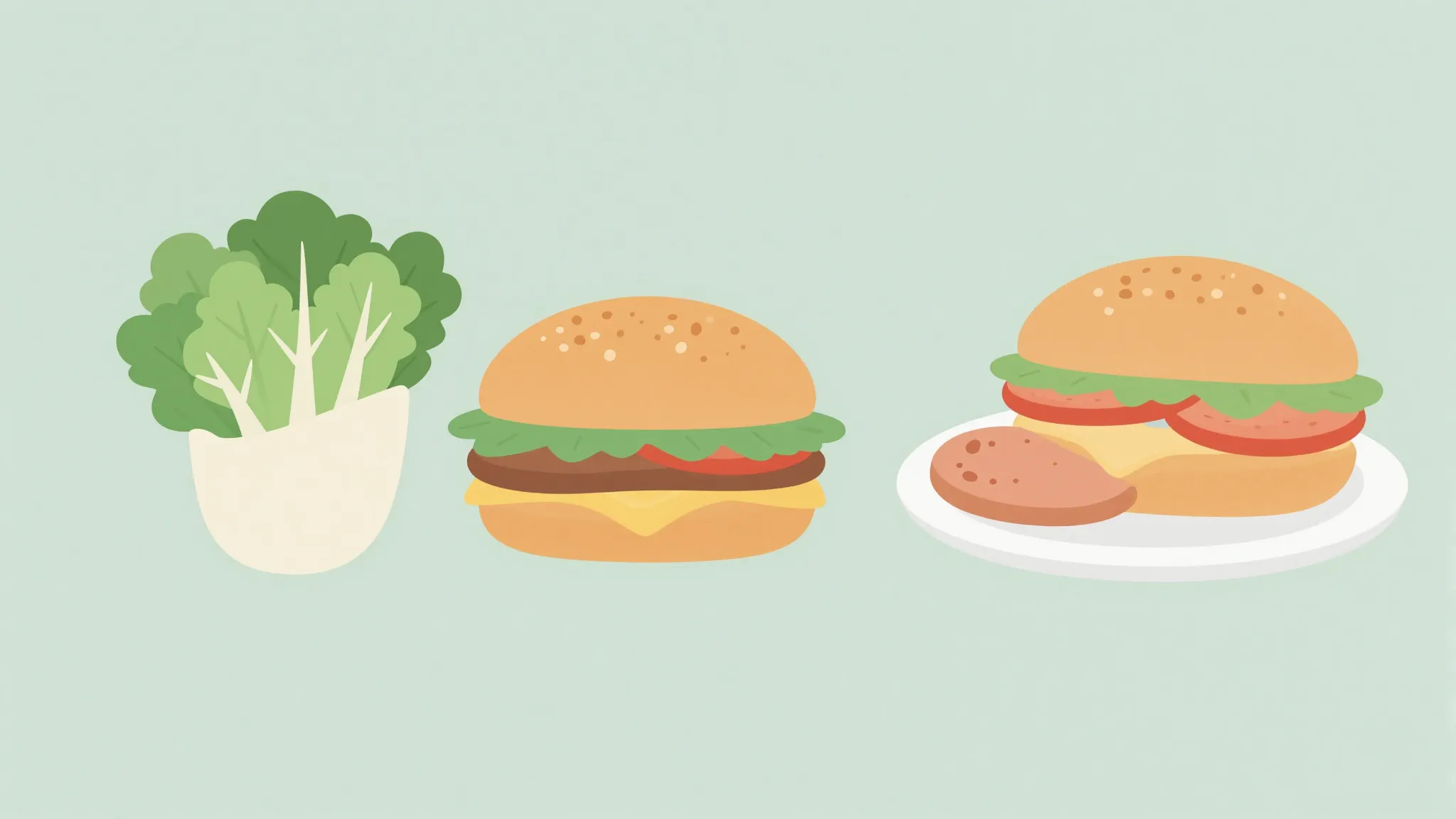 Minimalist flat design illustration of healthy food versus o...