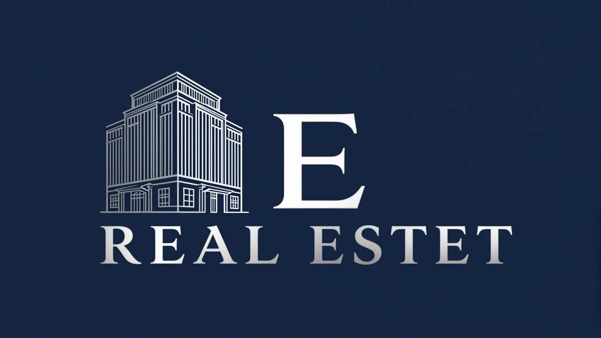 Logo for REAL ESTET, dark navy blue background, silver thin ...