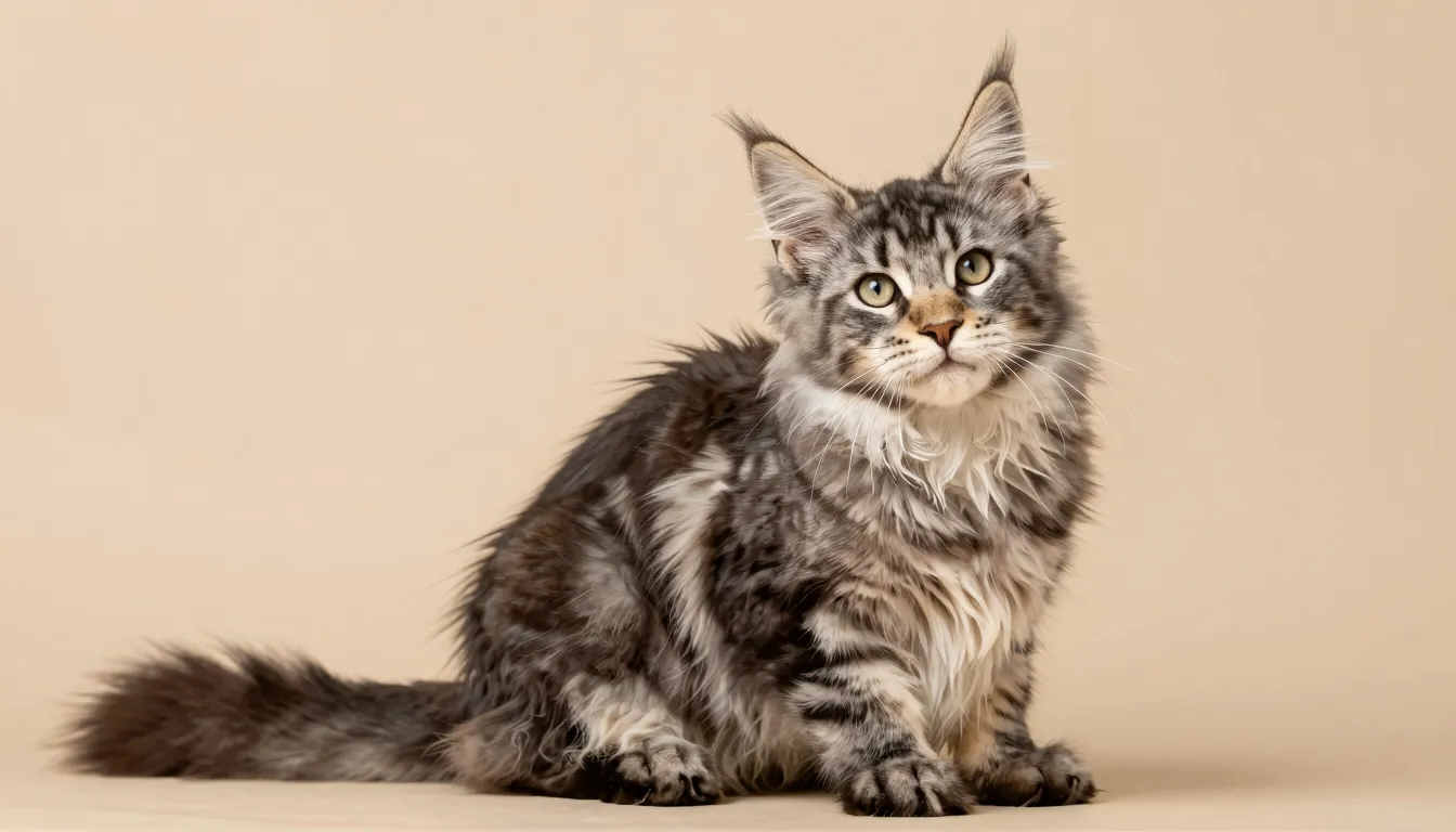 Professional studio portrait of a majestic Maine Coon kitten...