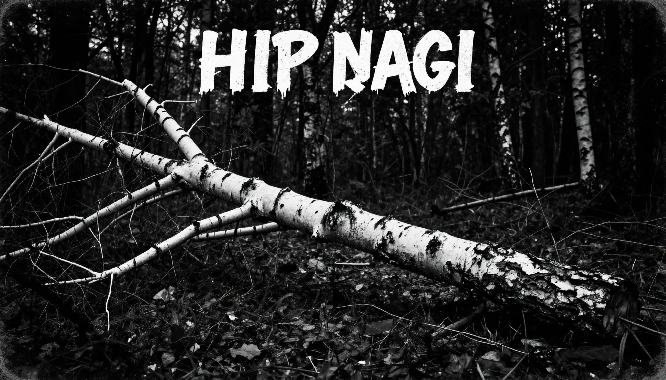 Dramatic cinematic hip-hop album cover, a fallen white birch...