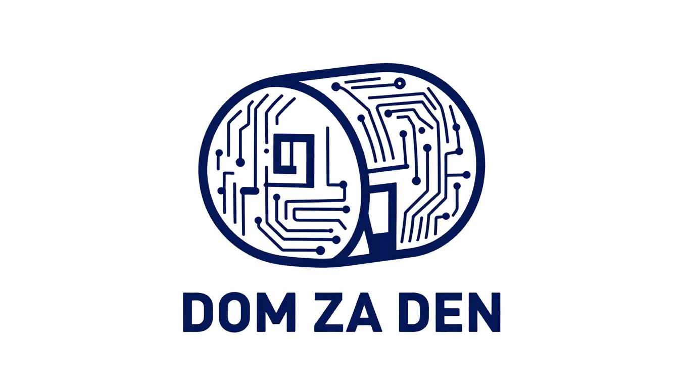 Logo for 'DOM ZA DEN', minimalist line art of a capsule hous...