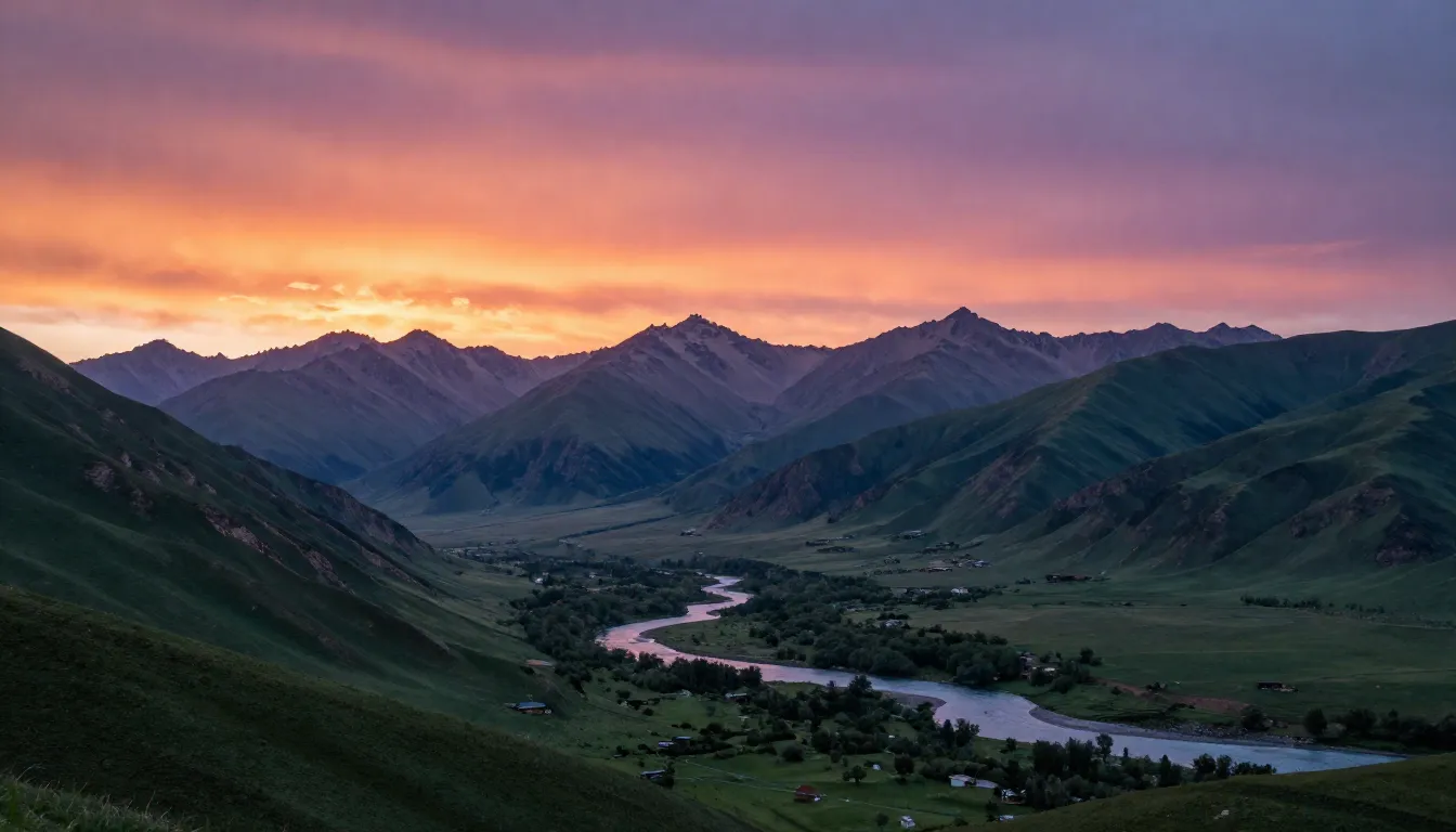 Sunrise over the majestic mountains and pristine nature of K...