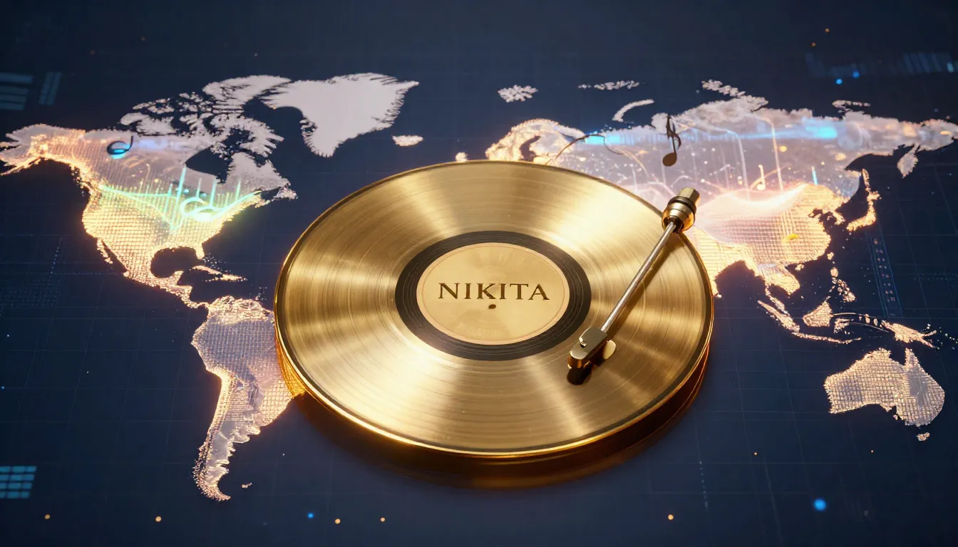 A futuristic concept of music success. A glowing digital map...