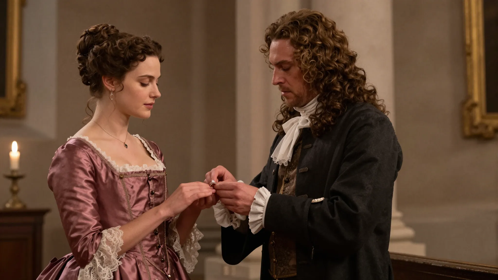 A romantic and intense scene in a 17th-century French chapel...