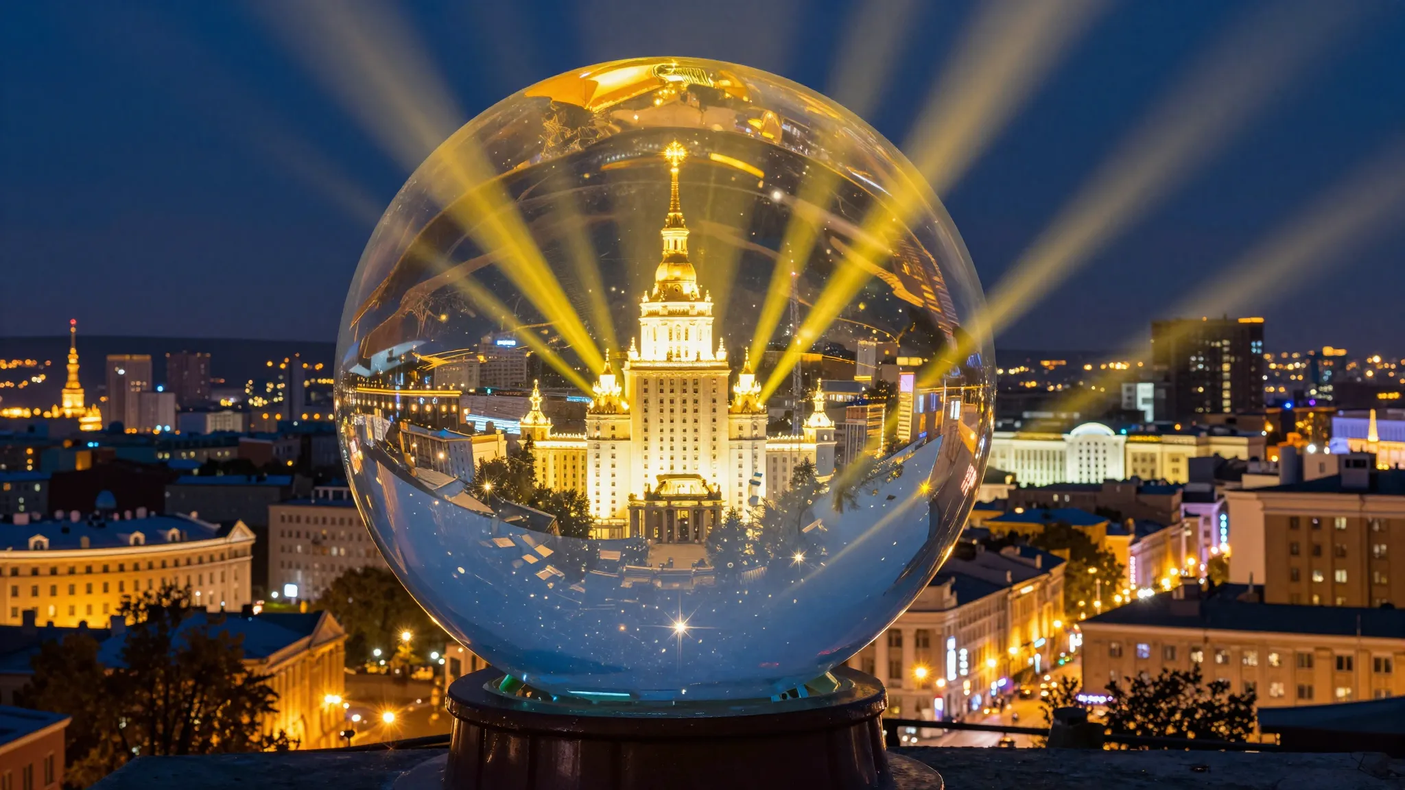 A magical crystal ball showing a vibrant city of Yekaterinbu...