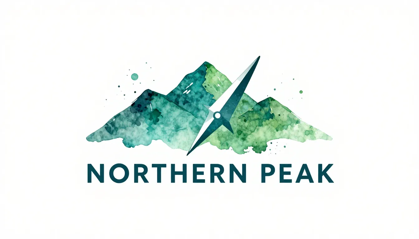 Minimalist watercolor logo, a compass needle pointing toward...