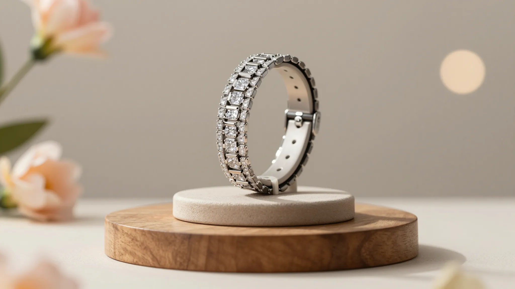 A professional product photography of a luxury bracelet on a...