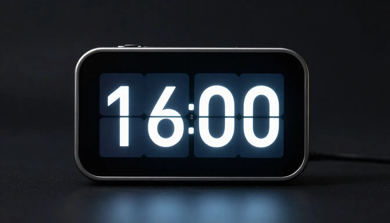 A digital countdown timer on a dark aesthetic background wit...