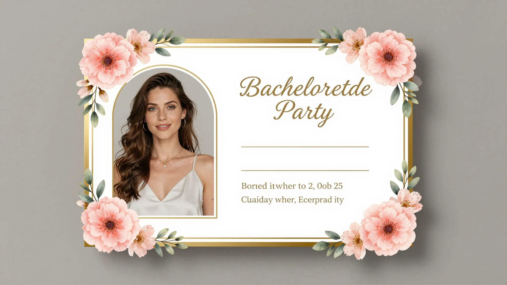 Elegant bachelorette party invitation template with pink flo...