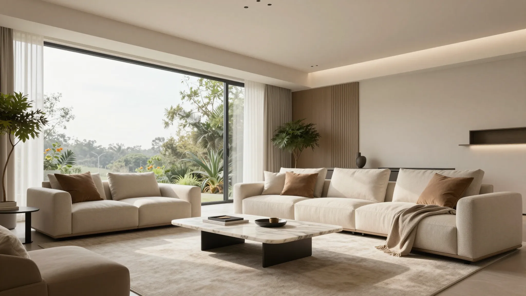 Photorealistic interior design of a modern minimalist living...