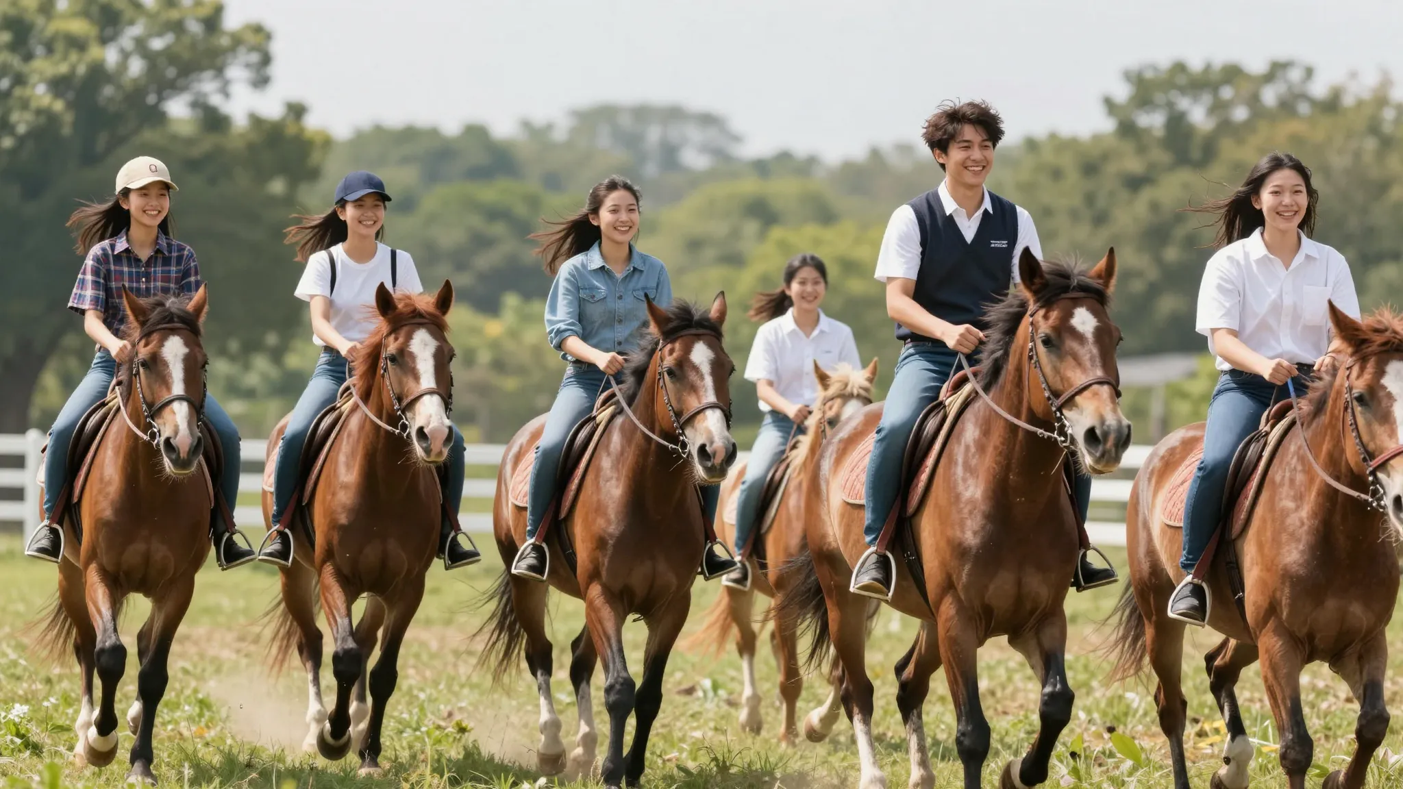 A dynamic and exciting image of a group of happy teenagers o...