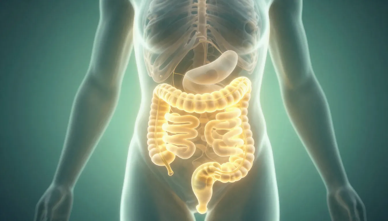 Abstract visualization of healthy digestion, glowing golden ...
