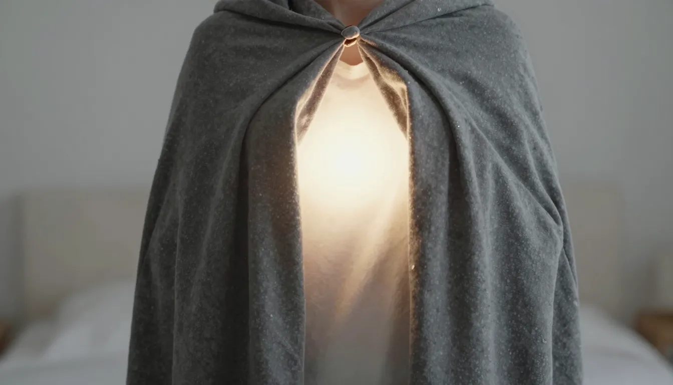 A symbolic image of a person standing in a calm, safe space,...