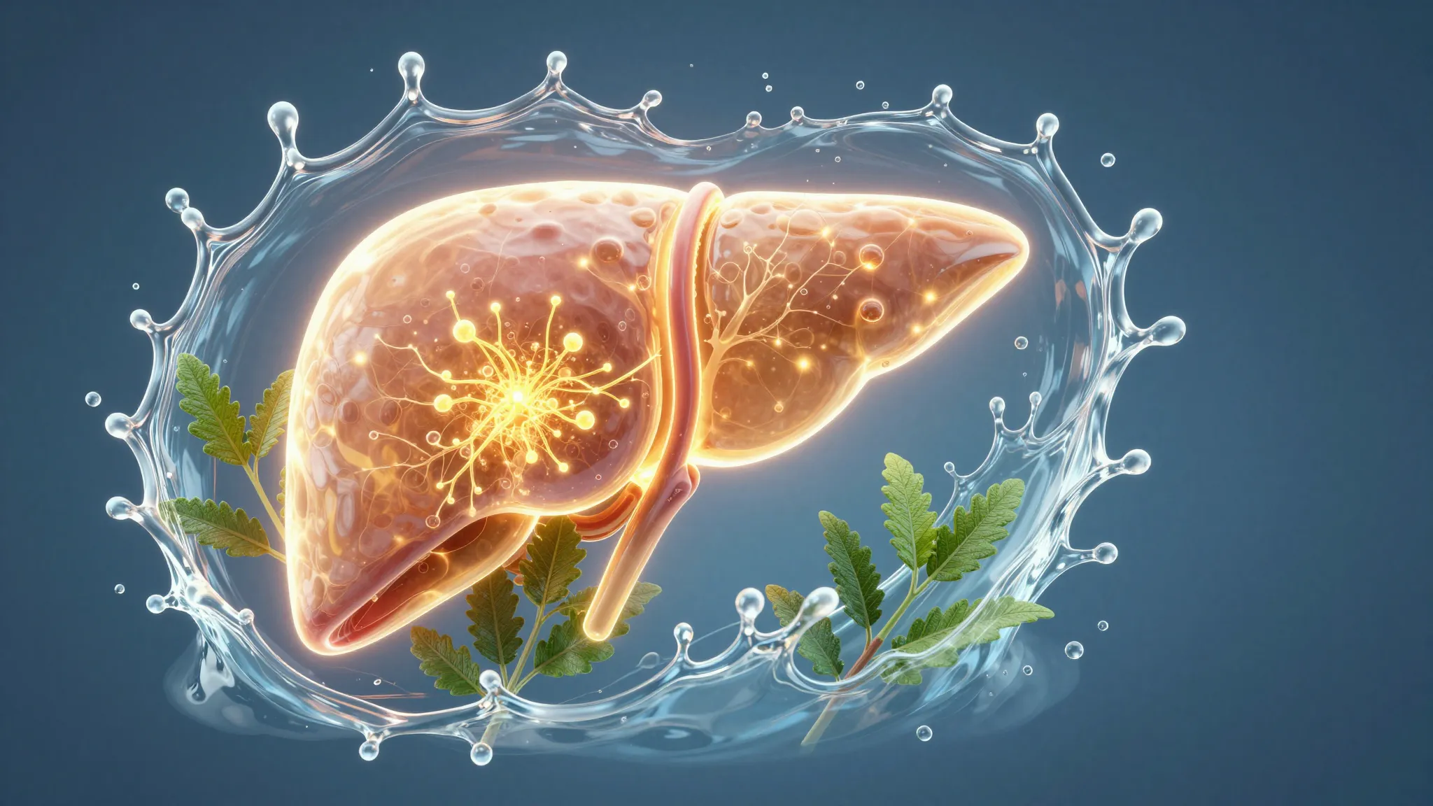 Abstract 3D visualization of a healthy human liver glowing w...