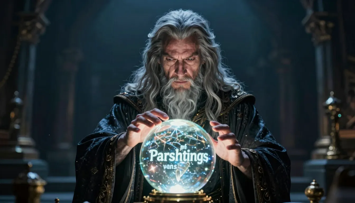 A mystical wizard Marcus looking into a glowing crystal ball...