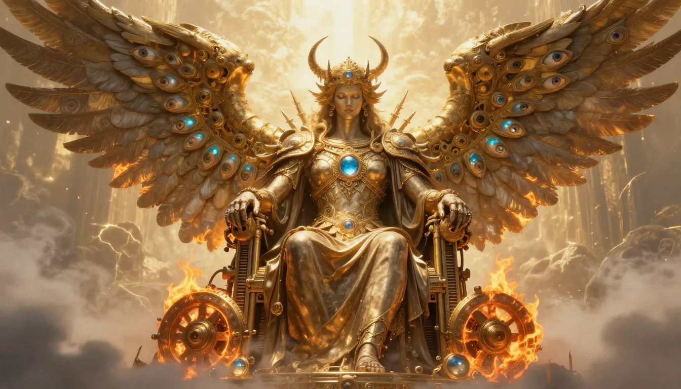 Surreal illustration of a Throne angel, divine machinery of ...