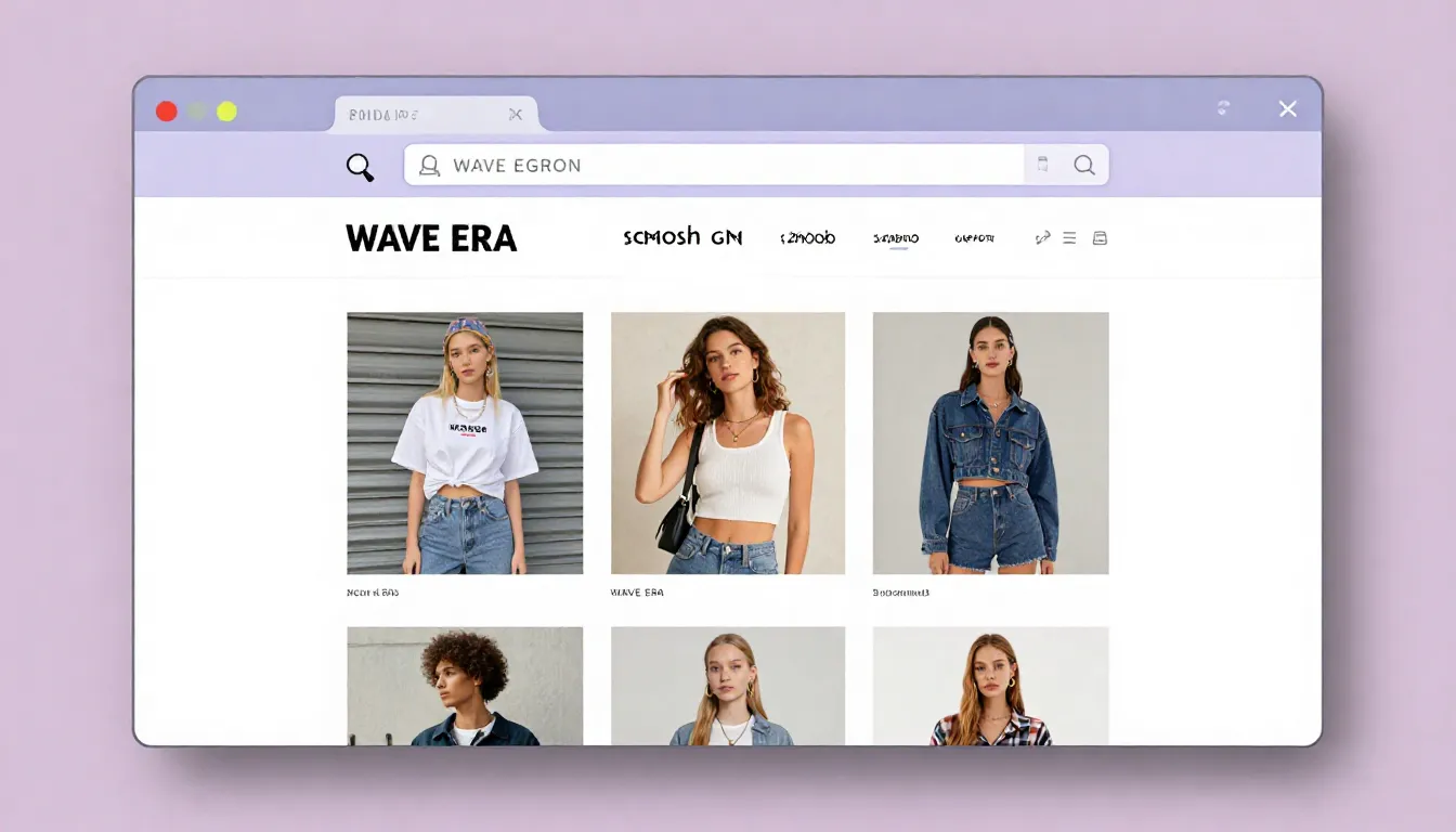 A minimalist web browser window showing a stylish fashion we...