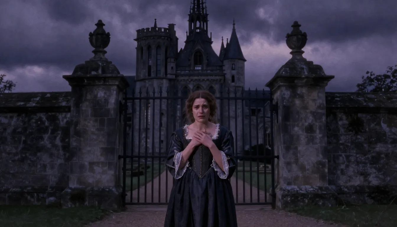 A young woman in a 16th-century French dress standing alone ...