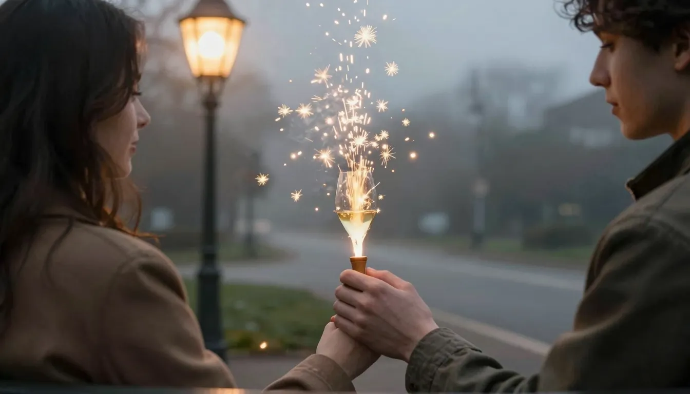 Close-up of a young couple holding hands on a park bench und...