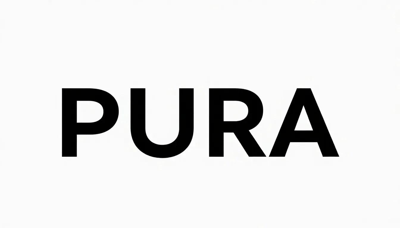 Minimalist black logo 'PURA' on a clean white background, hi...
